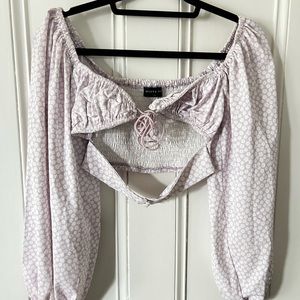 White Fox Tie Front/Button Detail Top